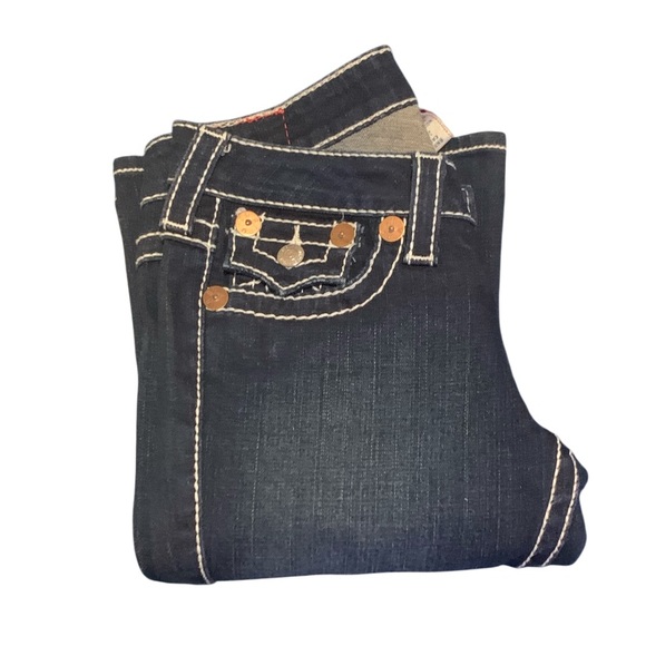 True Religion Women’s Joey Big T Twisted Flare Dark Denim Jeans - Size 25 NWOT - Picture 5 of 12